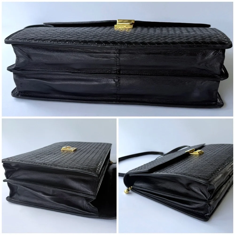 Vintage Florence Leather School / Scuola Del Cuoio Black Woven Leather Briefcase - Picture 9 of 16